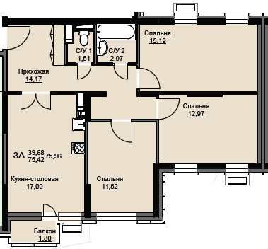 Продажа 3-комнатной квартиры 76 м², 4/17 этаж