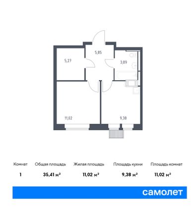 35,4 м², 1-комн. квартира, 15/16 этаж