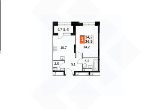 Продажа 2-комнатной квартиры 37 м², 7/43 этаж