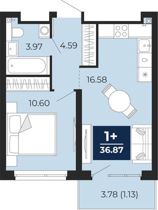 36,9 м², 1-комн. квартира, 19/22 этаж