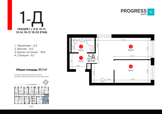 Продажа 1-комнатной квартиры 37,7 м², 13/23 этаж