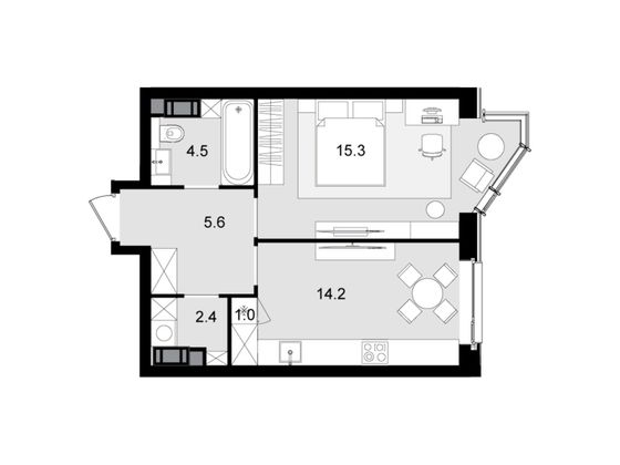 Продажа 1-комнатной квартиры 44,1 м², 40/47 этаж