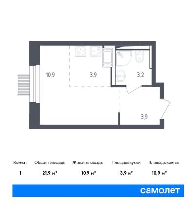 21,9 м², студия, 16/17 этаж