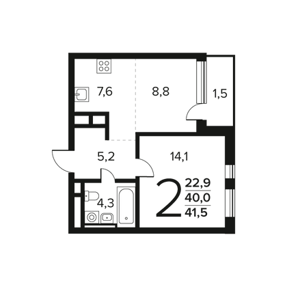 Продажа 2-комнатной квартиры 41,5 м², 6/9 этаж