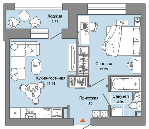 40 м², 2-комн. квартира, 3/7 этаж