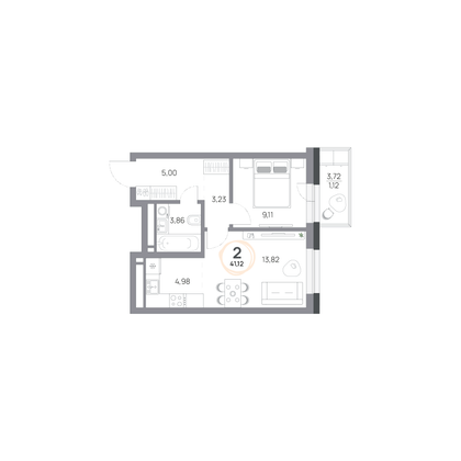 Продажа 2-комнатной квартиры 41,1 м², 2/9 этаж