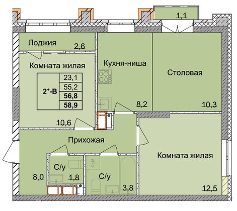 Продажа 2-комнатной квартиры 56,8 м², 2/18 этаж