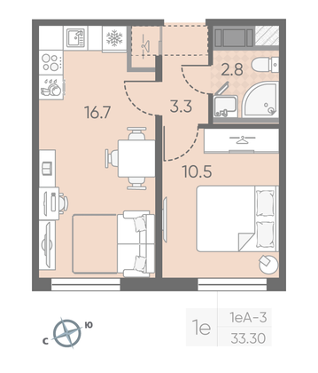 Продажа 1-комнатной квартиры 33,3 м², 18/25 этаж