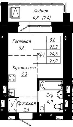 Продажа 1-комнатной квартиры 24,6 м², 12/16 этаж