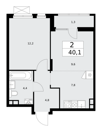 40,1 м², 2-комн. квартира, 3/16 этаж