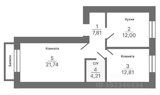 Продажа 2-комнатной квартиры 60 м², 3/4 этаж