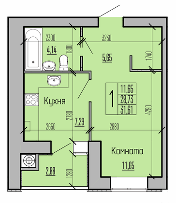 Продажа 1-комнатной квартиры 31,6 м², 10/10 этаж