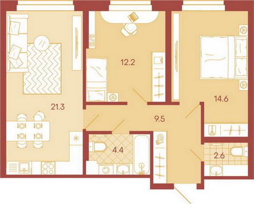 Продажа 3-комнатной квартиры 64,6 м², 7/18 этаж