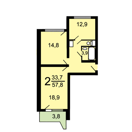 Продажа 2-комнатной квартиры 57,8 м², 5/17 этаж