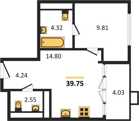 Продажа 1-комнатной квартиры 39,8 м², 9/20 этаж