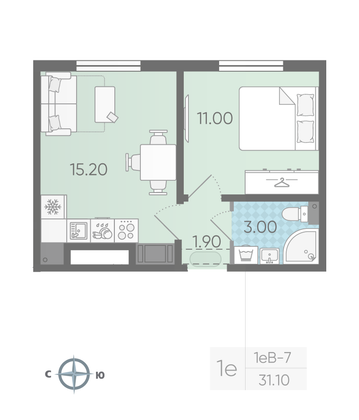 Продажа 1-комнатной квартиры 31,1 м², 10/16 этаж