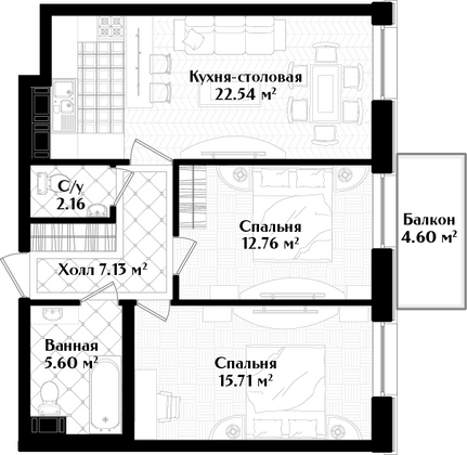 Продажа 2-комнатной квартиры 65,9 м², 4/9 этаж