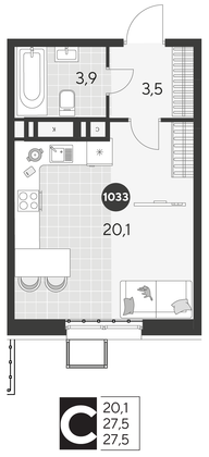 Продажа квартиры-студии 27,5 м², 18/21 этаж