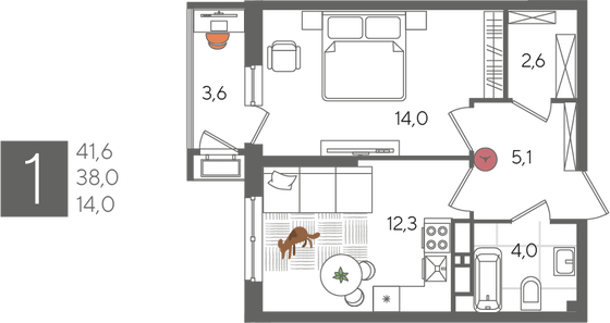 Продажа 1-комнатной квартиры 41,6 м², 12/24 этаж