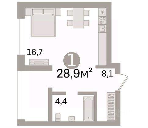 Продажа квартиры-студии 28,9 м², 2/17 этаж