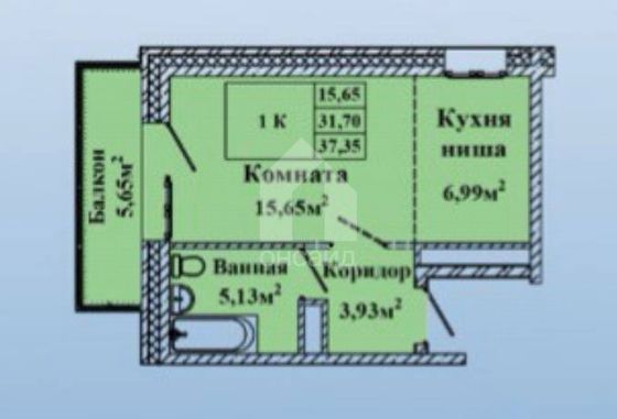 Продажа 1-комнатной квартиры 37,3 м², 4/15 этаж