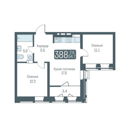 53 м², 3-комн. квартира, 3/24 этаж