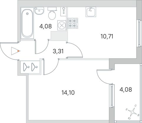 Продажа 1-комнатной квартиры 34,2 м², 3/4 этаж