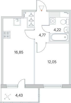 Продажа 1-комнатной квартиры 39,2 м², 6/8 этаж