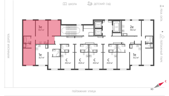 63,7 м², 3-комн. квартира, 7/19 этаж