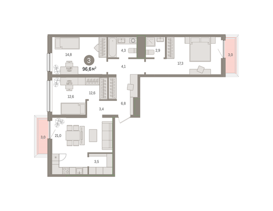 96,6 м², 3-комн. квартира, 4/8 этаж