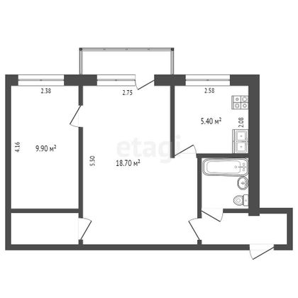 Продажа 1-комнатной квартиры 43,5 м², 3/4 этаж