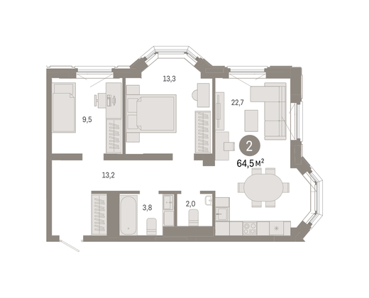 Продажа 2-комнатной квартиры 64,5 м², 5/24 этаж