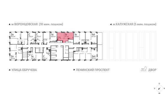 Продажа 1-комнатной квартиры 37,1 м², 38/58 этаж