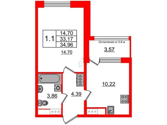Продажа 1-комнатной квартиры 33,2 м², 5/7 этаж