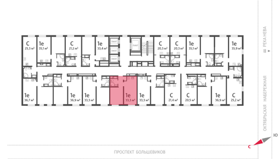 33,3 м², 1-комн. квартира, 23/25 этаж