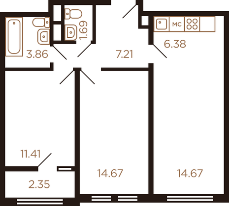 Продажа 3-комнатной квартиры 62 м², 6/8 этаж