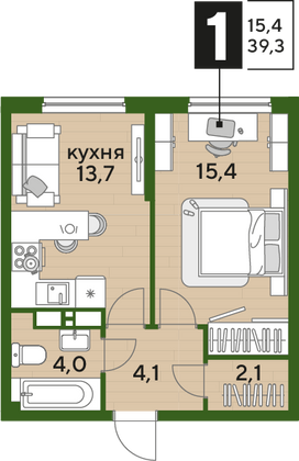 Продажа 1-комнатной квартиры 39,3 м², 12/16 этаж
