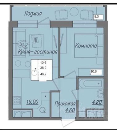 Продажа 2-комнатной квартиры 47 м², 8/21 этаж