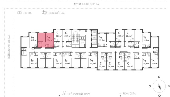 31,4 м², 1-комн. квартира, 10/22 этаж