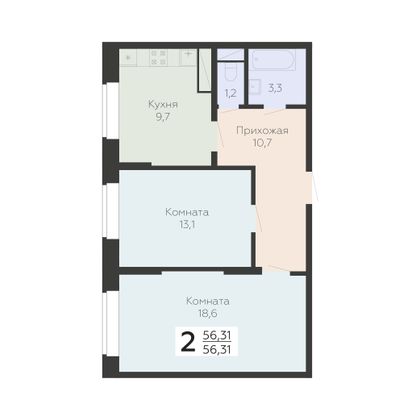Продажа 2-комнатной квартиры 56,3 м², 3/22 этаж