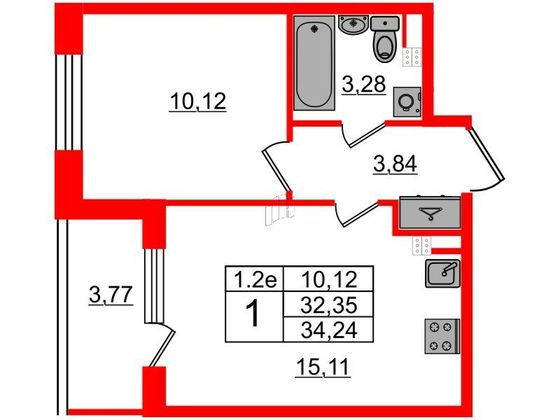 Продажа 1-комнатной квартиры 32,3 м², 3/5 этаж