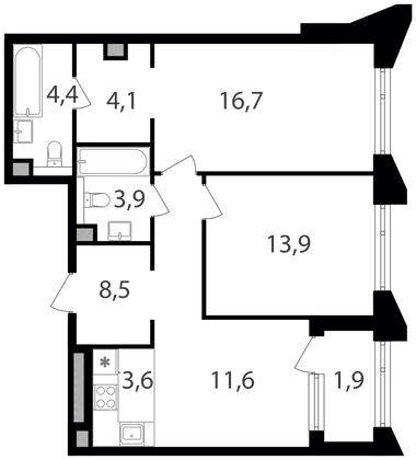 Продажа 2-комнатной квартиры 68,6 м², 11/15 этаж