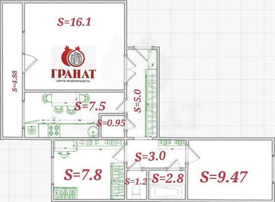 Продажа 3-комнатной квартиры 58,7 м², 5/9 этаж