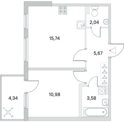 Продажа 1-комнатной квартиры 39,3 м², 1/4 этаж