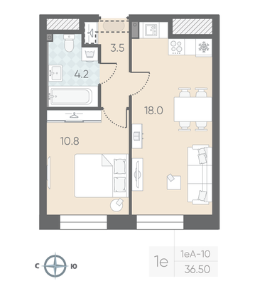 Продажа 1-комнатной квартиры 36,5 м², 2/12 этаж