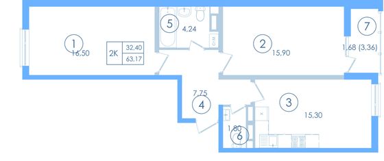 Продажа 2-комнатной квартиры 63,2 м², 10/13 этаж