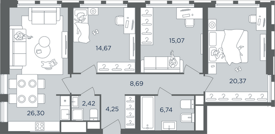 Продажа 4-комнатной квартиры 98,5 м², 45/51 этаж