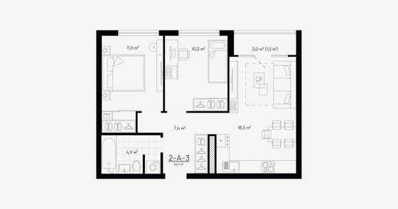 Продажа 2-комнатной квартиры 53,9 м², 13/24 этаж