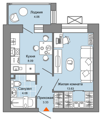 31 м², 1-комн. квартира, 4/4 этаж