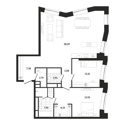 110,6 м², 2-комн. квартира, 24/33 этаж